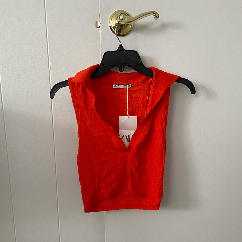ZARA COLLARED CROP TANK S NWT